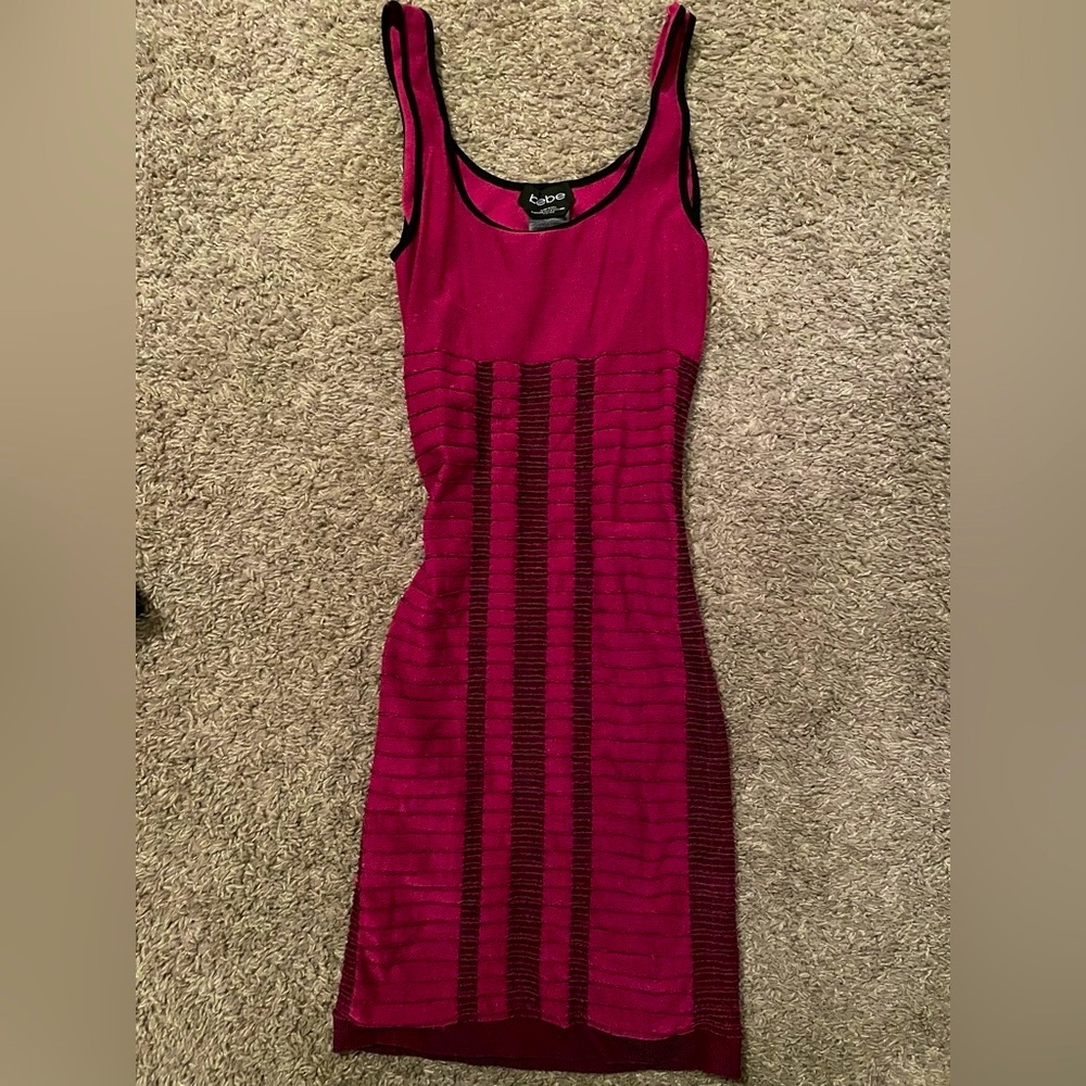 Bebe bandage bodycon pink and black dress cut out in back nwot
